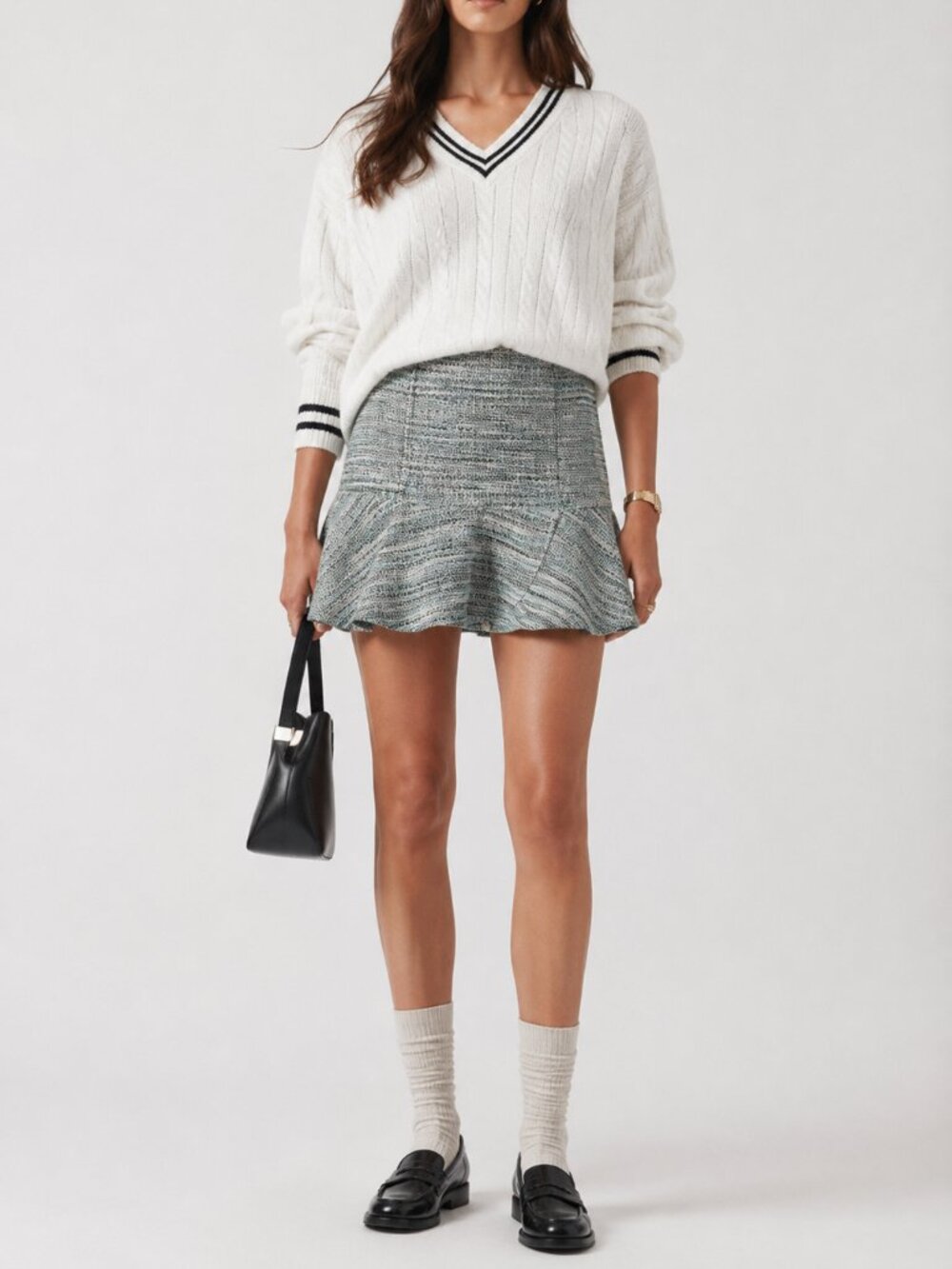 🆕 Preppy Peplum Ruffle Hem Tweed DKNYC Skirt
